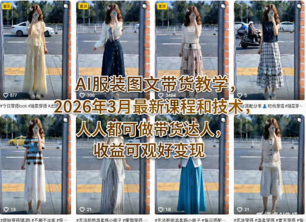 AI服装图文带货教学，2026年3月最新课程和技术，人人都可做带货达人，收益可观好变现 - 严选资源大全