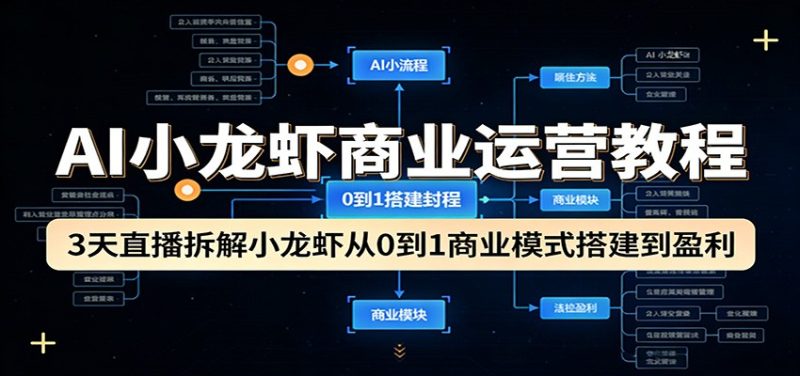 AI小龙虾商业运营教程：3天直播拆解小龙虾从0到1商业模式搭建到盈利 - 严选资源大全 - 严选资源大全