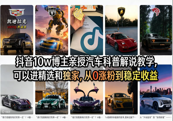 抖音10w博主亲授汽车科普解说教学,可以进精选和独家,从0涨粉到稳定收益(详细视频课程+1T素材) - 严选资源大全