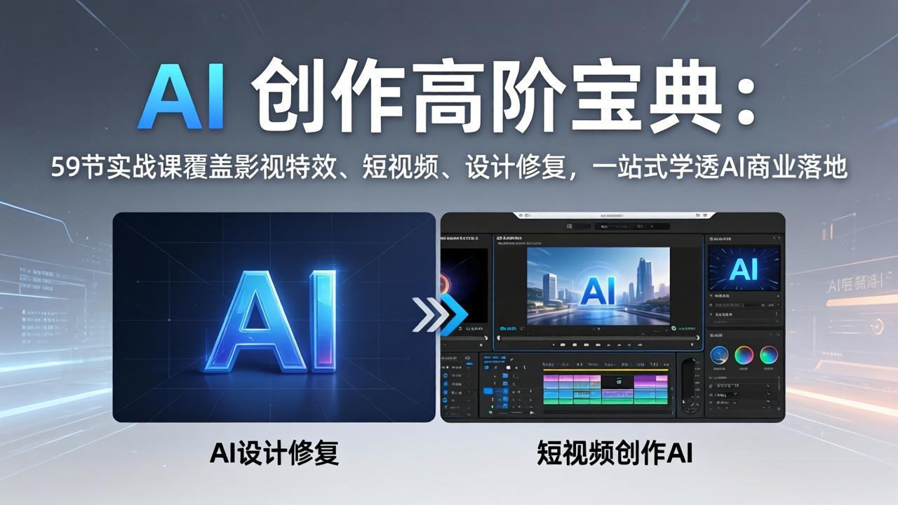 AI 创作高阶宝典:59节实战课覆盖影视特效、短视频、设计修复,一站式学透AI商业落地 - 严选资源大全