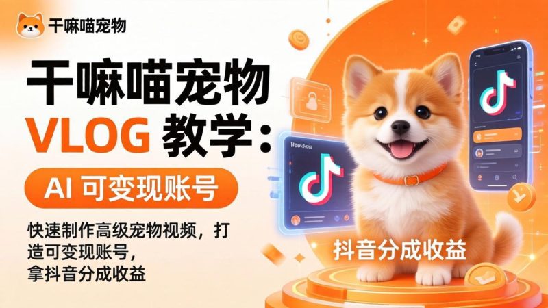 干嘛喵宠物 VLOG 教学:AI 快速制作高级宠物视频,打造可变现账号,拿抖音分成收益 - 严选资源大全 - 严选资源大全