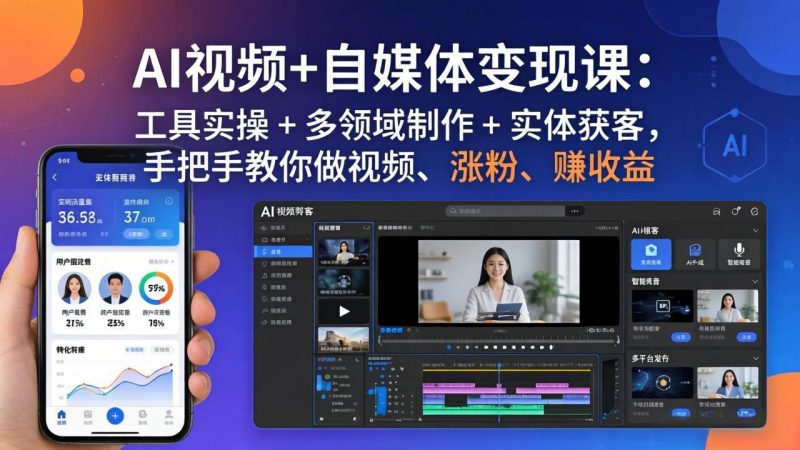 AI视频+自媒体变现课：工具实操 + 多领域制作 + 实体获客，手把手教你做视频、涨粉、赚收益 - 严选资源大全 - 严选资源大全