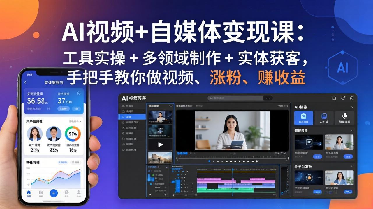 AI视频+自媒体变现课：工具实操 + 多领域制作 + 实体获客，手把手教你做视频、涨粉、赚收益 - 严选资源大全
