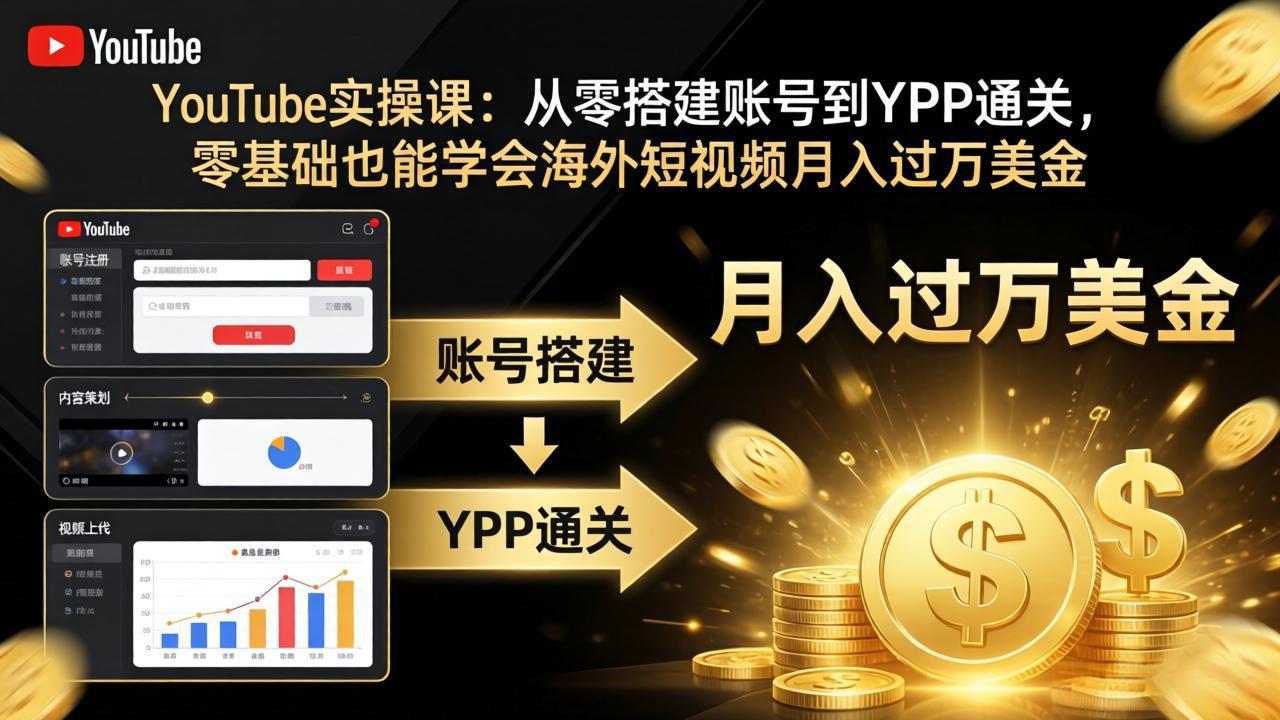 YouTube实操课:从零搭建账号到YPP通关,零基础也能学会海外短视频月入过万美金 - 严选资源大全
