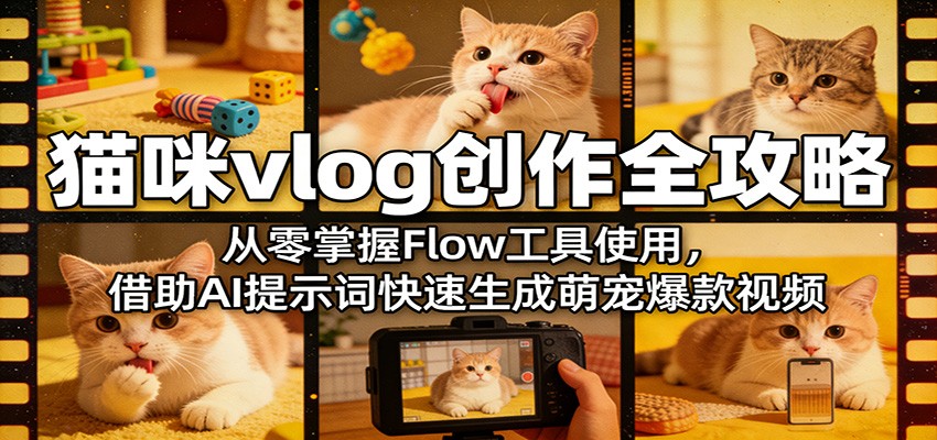 猫咪vlog创作全攻略：从零掌握Flow工具使用，借助AI提示词快速生成萌宠爆款视频 - 严选资源大全