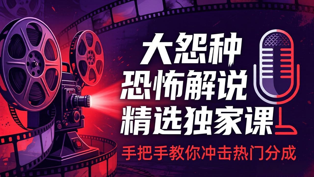 大怨种恐怖解说精选独家课：电影下载+文案配音+片头封面，手把手教你冲击热门分成 - 严选资源大全