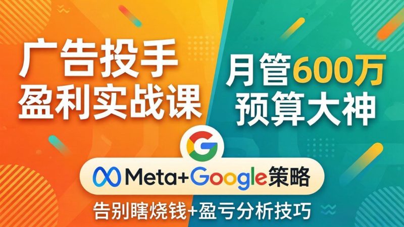 广告投手盈利实战课：月管600万预算大神，带你告别瞎烧钱，Meta+Google策略+盈亏分析 - 严选资源大全 - 严选资源大全