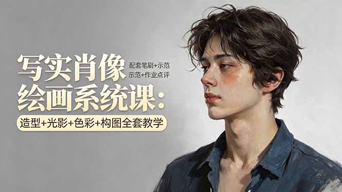 写实肖像绘画系统课:造型+光影+色彩+构图全套教学,配套笔刷+示范+作业点评 - 严选资源大全