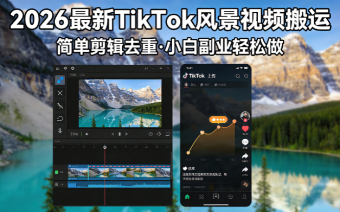 2026最新TikTok风景视频搬运简单剪辑去重小白副业月入 8000 - 严选资源大全