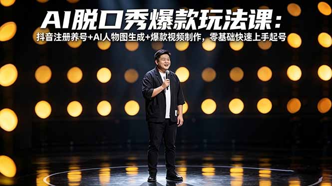 AI脱口秀爆款玩法课：抖音注册养号+AI人物图生成+爆款视频制作，零基础快速上手起号 - 严选资源大全