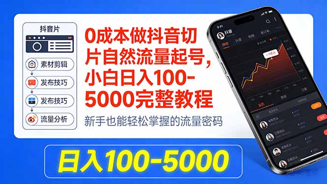 0成本做抖音切片自然流量起号，小白日入100-5000完整教程 - 严选资源大全