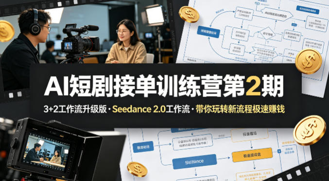 AI短剧接单训练营第2期,3+2工作流升级版,Seedance 2.0工作流,带你玩转新流程极速賺钱 - 严选资源大全