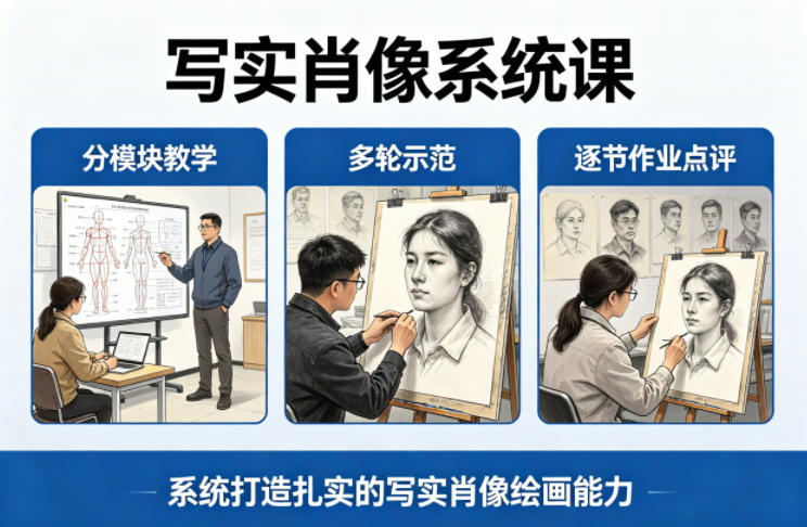 写实肖像系统课，全程分模块教学+多轮示范+逐节作业点评，系统打造扎实的写实肖像绘画能力 - 严选资源大全