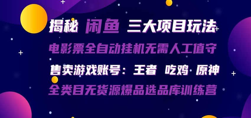 闲鱼三种玩法 全自动电影票 售卖游戏账号 爆品选品库训练营 - 严选资源大全