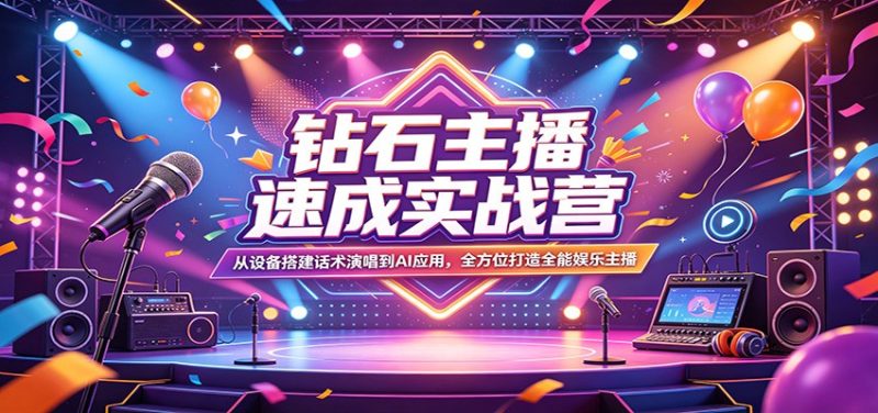 钻石主播速成实战营：从设备搭建话术演唱到AI应用，全方位打造全能娱乐主播 - 严选资源大全 - 严选资源大全