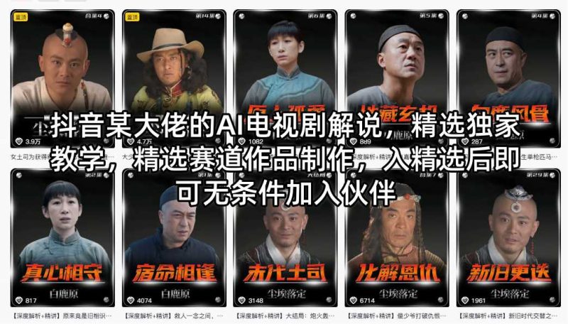 抖音某大佬的AI电视剧解说，精选独家教学，精选赛道作品制作，入精选后即可无条件加入伙伴 - 严选资源大全 - 严选资源大全