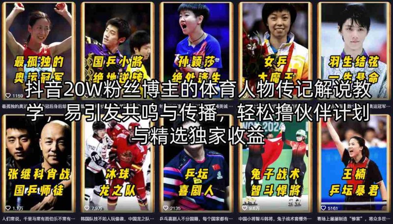 抖音20W粉丝博主的体育人物传记解说教学，易引发共鸣与传播，轻松撸伙伴计划与精选独家收益 - 严选资源大全 - 严选资源大全