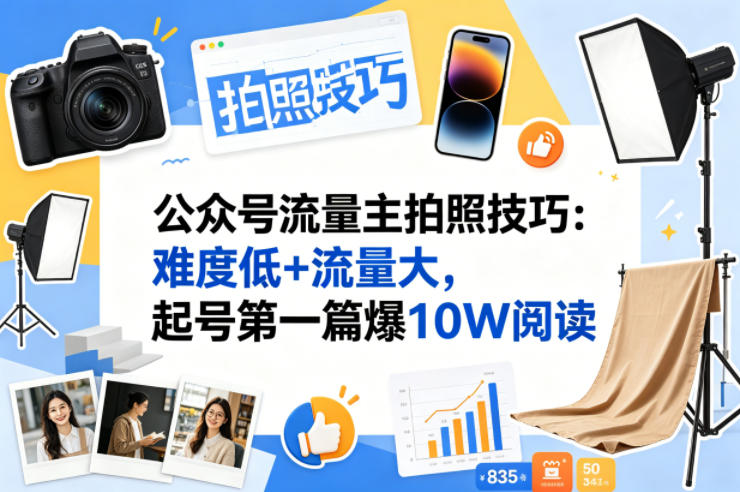 公众号流量主之拍照技巧赛道，难度低+流量大，起号第一篇就爆了10w阅读 - 严选资源大全