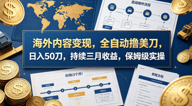 海外内容变现，全自动撸美刀，日入50刀，持续三月收益，保姆级实操【揭秘】 - 严选资源大全