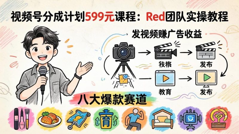 视频号分成计划599元课程：Red团队实操教程，发视频赚广告收益，八大爆款赛道全掌握 - 严选资源大全 - 严选资源大全