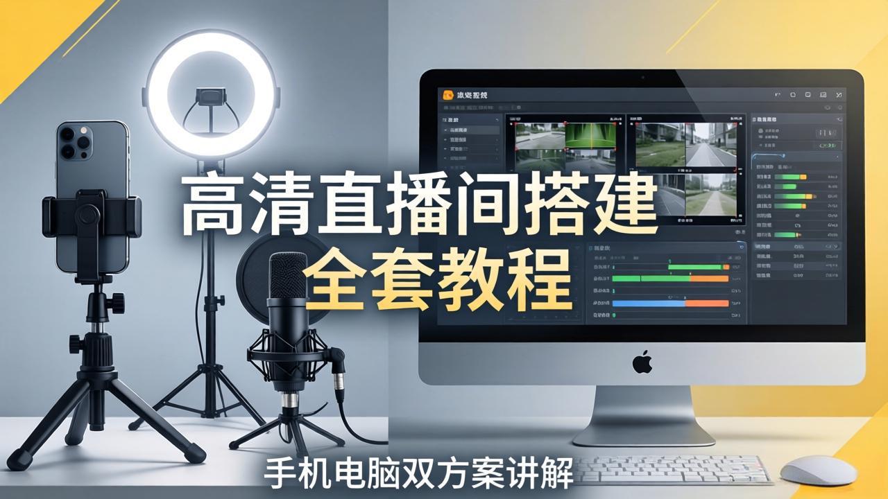 高清直播间搭建全套教程，手机电脑双方案讲解，设备选型调试多机位实操教学 - 严选资源大全