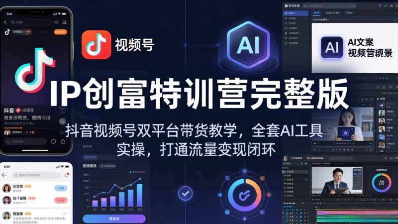 IP创富特训营完整版：抖音视频号双平台带货教学，全套AI工具实操，打通流量变现闭环 - 严选资源大全 - 严选资源大全