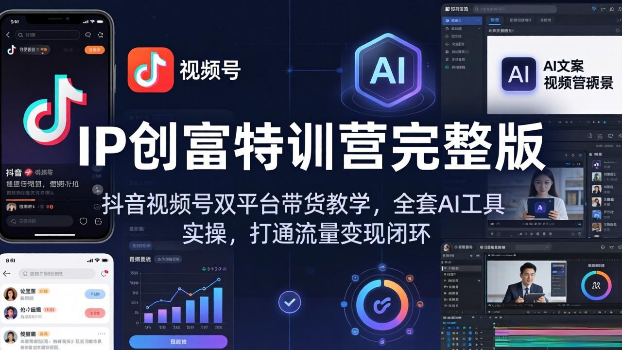 IP创富特训营完整版：抖音视频号双平台带货教学，全套AI工具实操，打通流量变现闭环 - 严选资源大全