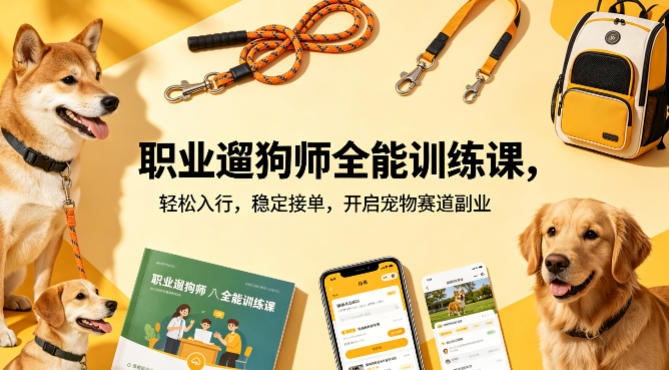 职业遛狗师全能训练课，轻松入行，稳定接单，开启宠物赛道副业 - 严选资源大全