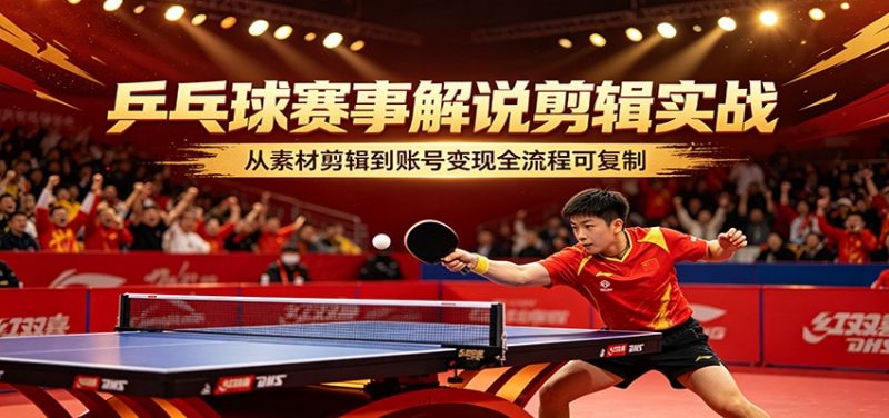 乒乓球赛事解说剪辑实战，从素材剪辑到账号变现全流程可复制 - 严选资源大全 - 严选资源大全