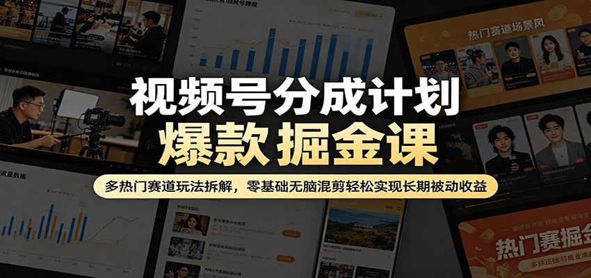 视频号分成计划爆款掘金课：多热门赛道玩法拆解，零基础无脑混剪轻松实现长期被动收益 - 严选资源大全