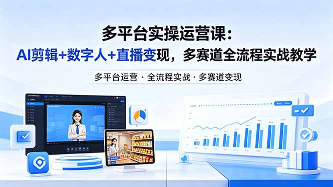 某团队多平台实操运营课-更新26年4月20：AI剪辑+数字人+直播变现，多赛道全流程实战教学 - 严选资源大全