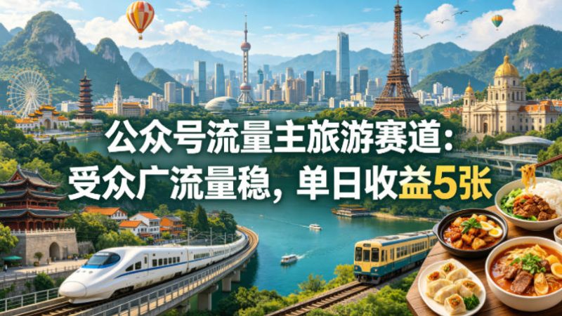 公众号流量主之旅游赛道，受众广+流量稳，平均单日收益5张+ - 严选资源大全 - 严选资源大全