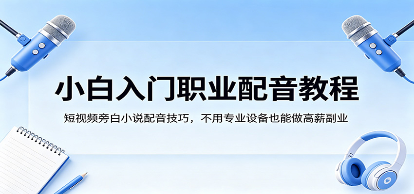 小白入门职业配音教程，短视频旁白小说配音技巧，不用专业设备也能做高薪副业 - 严选资源大全