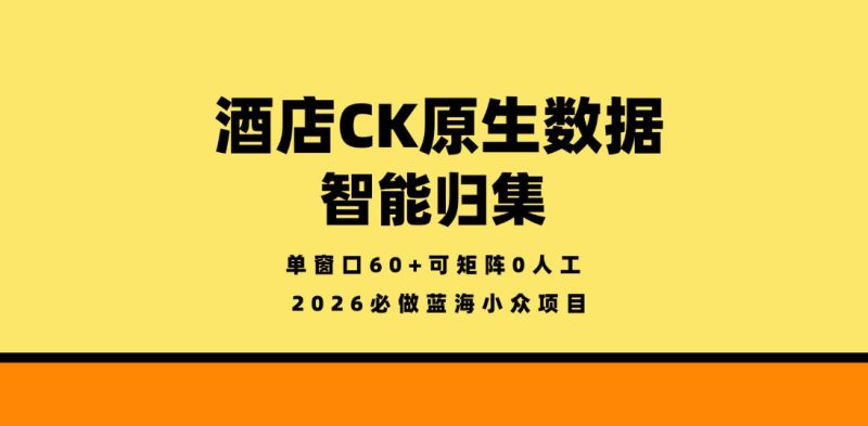 酒店CK原生数据智能归集，单窗口60+可矩阵0人工，2026必做蓝海小众项目【揭秘】 - 严选资源大全 - 严选资源大全