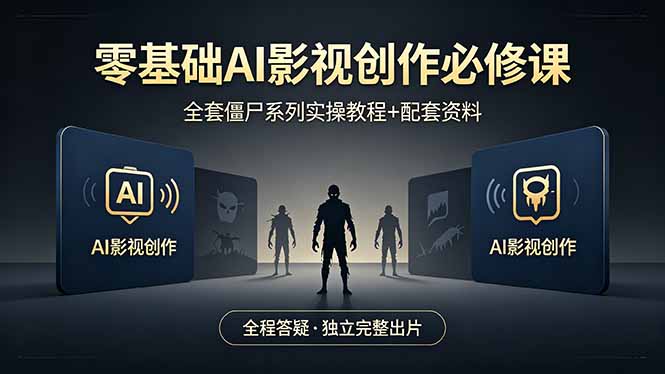 零基础AI影视创作必修课，全套僵尸系列实操教程加配套资料，全程答疑带你独立完整出片 - 严选资源大全