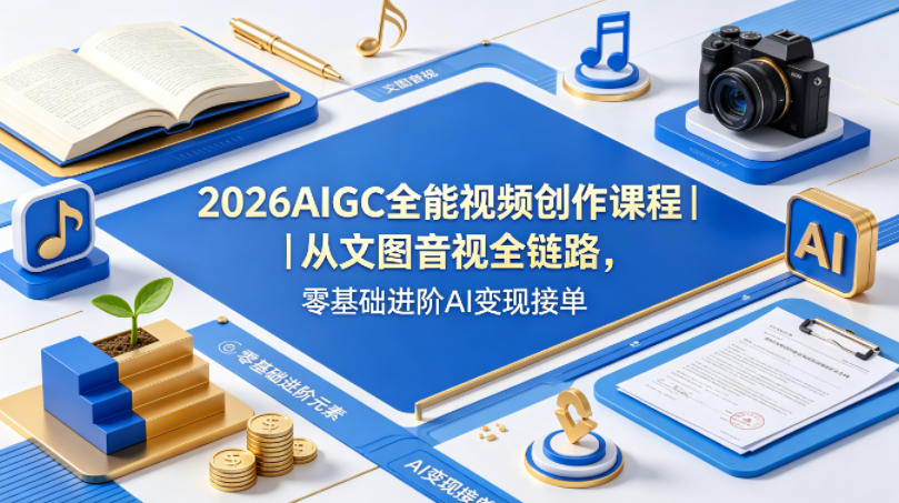 2026AIGC全能视频创作课程｜从文图音视全链路，零基础进阶AI变现接单 - 严选资源大全