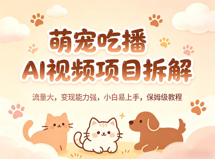 萌宠吃播AI视频项目拆解，流量大，变现能力强，小白易上手，保姆级教程 - 严选资源大全