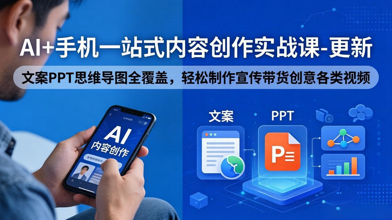 AI+手机一站式内容创作实战课-更新，文案PPT思维导图全覆盖，轻松制作宣传带货创意各类视频 - 严选资源大全