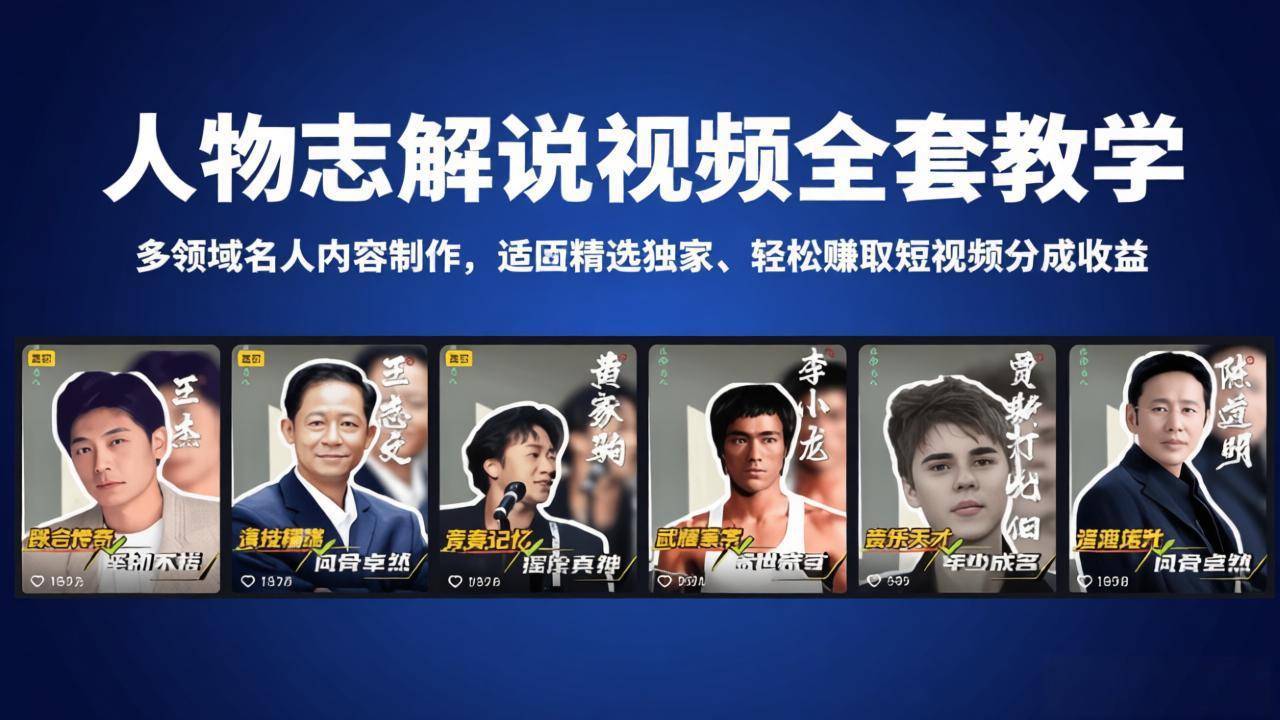 人物志解说视频全套教学，多领域名人内容制作，适配精选独家，轻松赚取短视频分成收益 - 严选资源大全