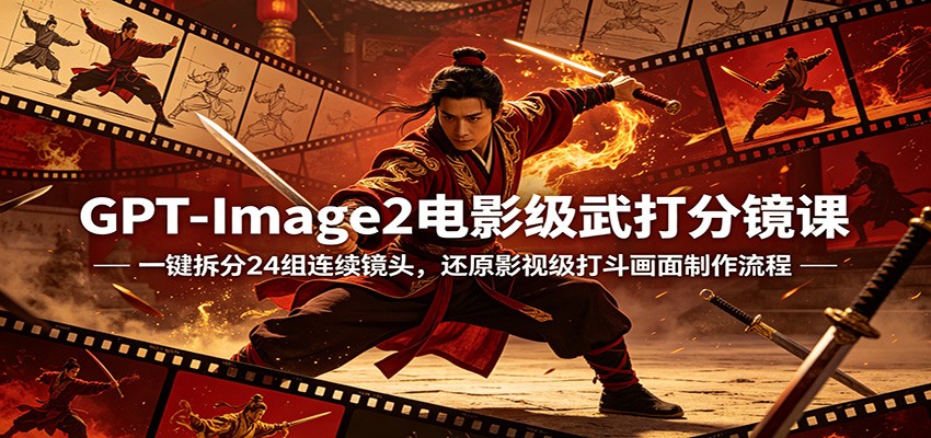 GPT-Image2电影级武打分镜课：一键拆分24组连续镜头，还原影视级打斗画面制作流程 - 严选资源大全