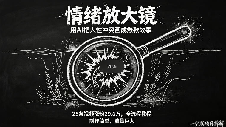 AI制作“情绪放大镜“视频，25条视频涨粉29.6W粉，流量巨大，制作简单，全流程教程 - 严选资源大全