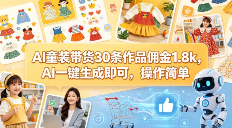 AI童装带货30条作品佣金1.8k，AI一键生成即可，操作简单 - 严选资源大全 - 严选资源大全