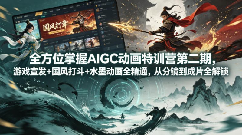 全方位掌握AIGC动画特训营第二期，游戏宣发+国风打斗+水墨动画全精通，从分镜到成片全解锁 - 严选资源大全 - 严选资源大全