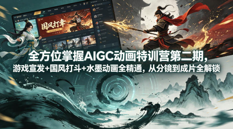 全方位掌握AIGC动画特训营第二期，游戏宣发+国风打斗+水墨动画全精通，从分镜到成片全解锁 - 严选资源大全