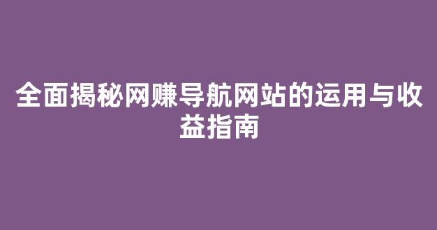 全面揭秘网赚导航网站的运用与收益指南 - 严选资源大全