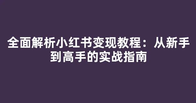 全面解析小红书变现教程：从新手到高手的实战指南 - 严选资源大全