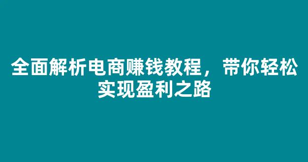 全面解析电商赚钱教程，带你轻松实现盈利之路 - 严选资源大全