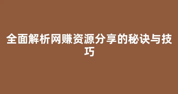 全面解析网赚资源分享的秘诀与技巧 - 严选资源大全