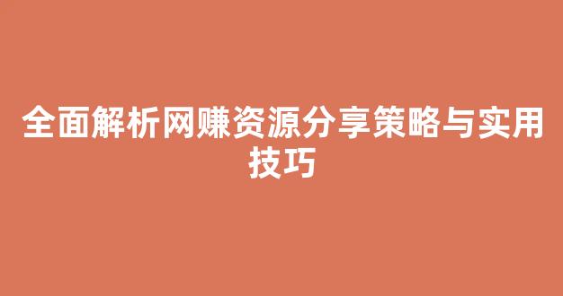 全面解析网赚资源分享策略与实用技巧 - 严选资源大全