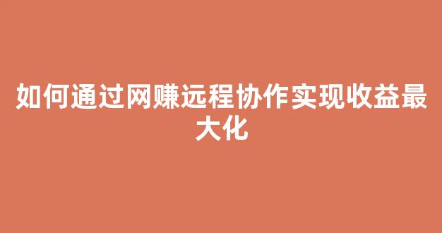 如何通过网赚远程协作实现收益最大化 - 严选资源大全